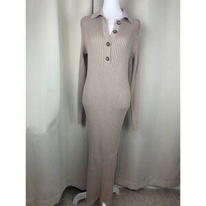 H&M Taupe Ribbed Knit Maxi Sweater Dress – Size XL